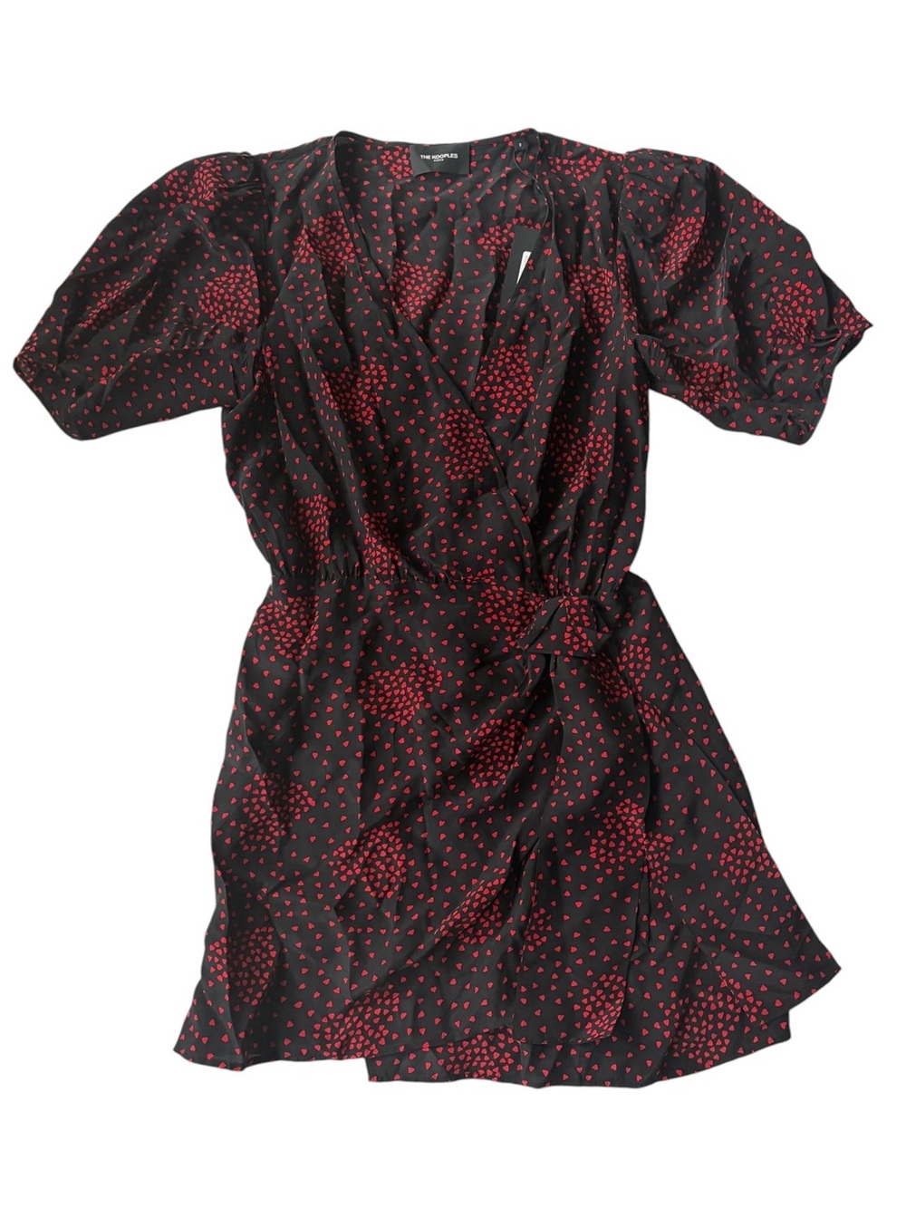 The Kooples Silk Blend Red Heart Print Wrap Mini Dress 6 NWT - Picture 2 of 12